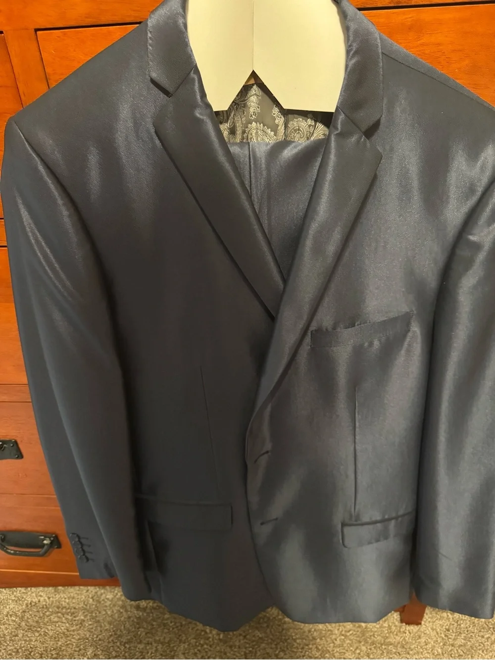Men's Shiny Charcoal Satin Blazer - Tailored Single-Breasted Jacket